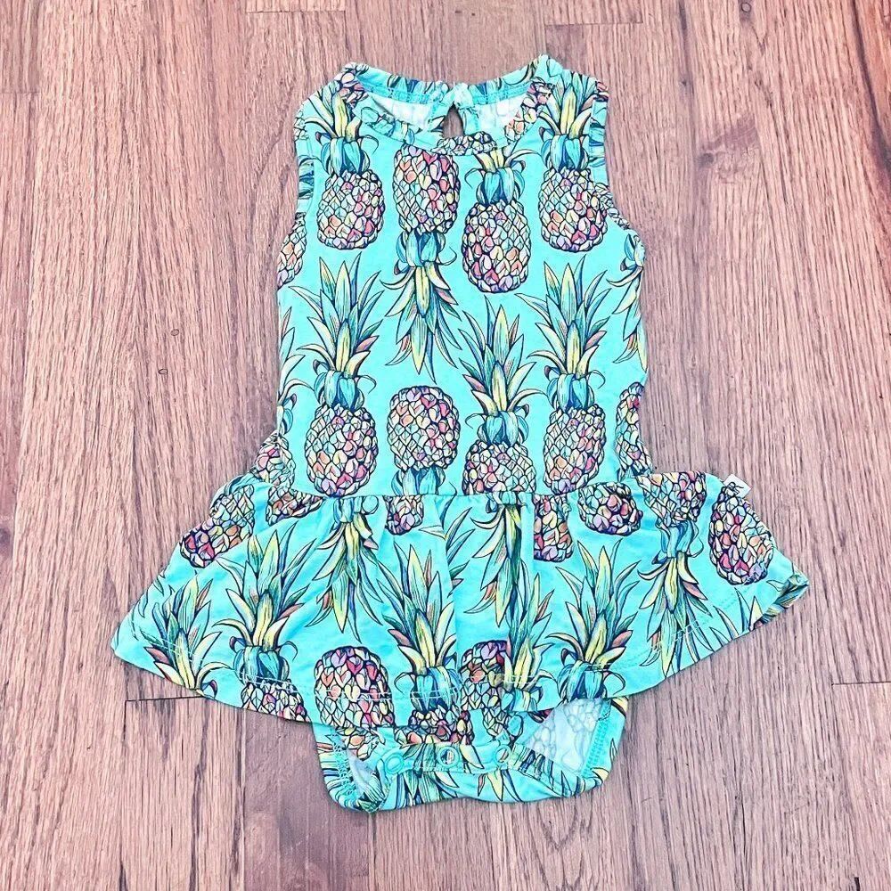 Bums & Roses Feelin Pine Tropical Pineapple Racer Back Ruffle Dress Size 3-6m — image 2 of 5